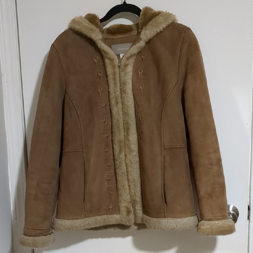 Faux Suede And Fur Lined Embroidered Jacket